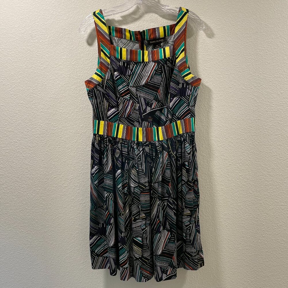 DURO OLOWU+JCP Black/Multi Sleeveless Ethnic Print Full Skirt Dress Women 12 NEW